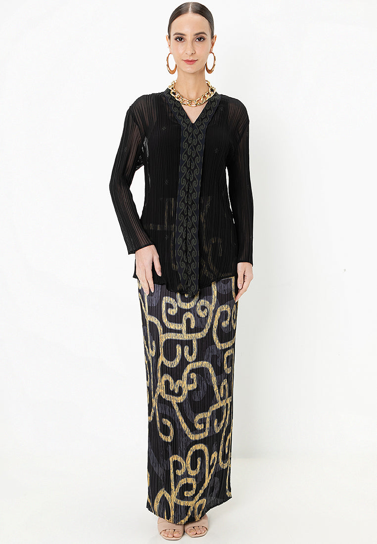 DARA PLEATED KEBAYA SET - Black/Gold