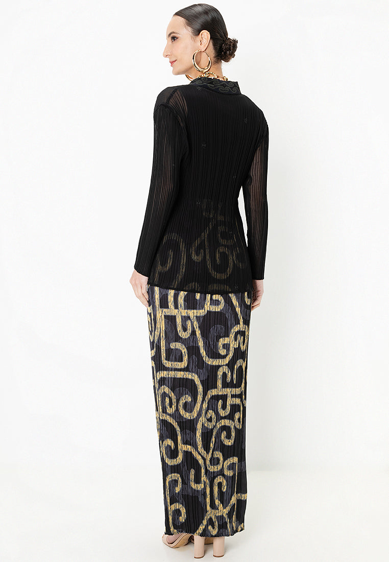 DARA PLEATED KEBAYA SET - Black/Gold