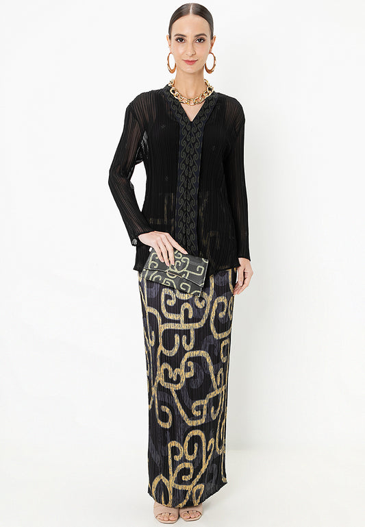 DARA PLEATED KEBAYA SET - Black/Gold