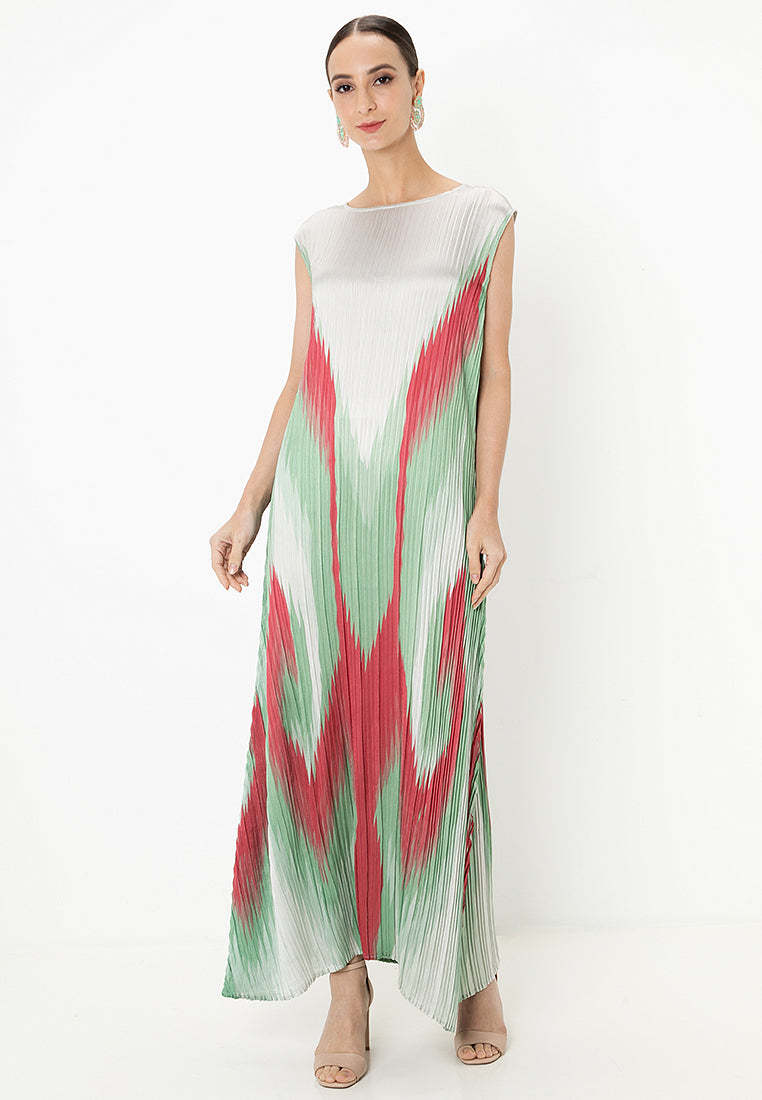 TASLA HILO TOP WITH PLEATED SLIP DRESS - Green