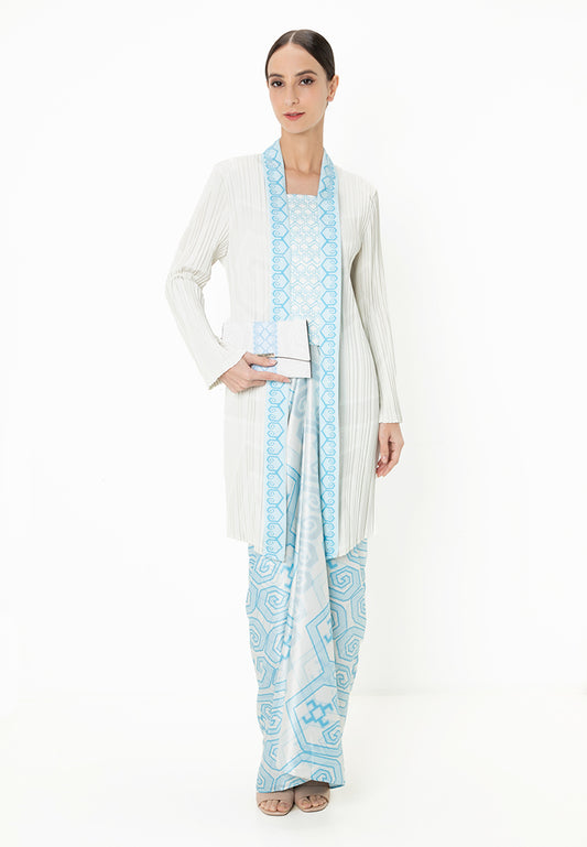 MELA PLEATED KEBAYA SET WITH FRONT PANEL  SET - Light Blue/Cream