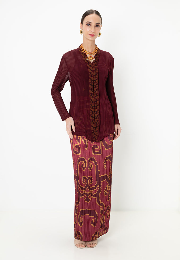 DARA PLEATED KEBAYA SET - Vintage Red/Gold