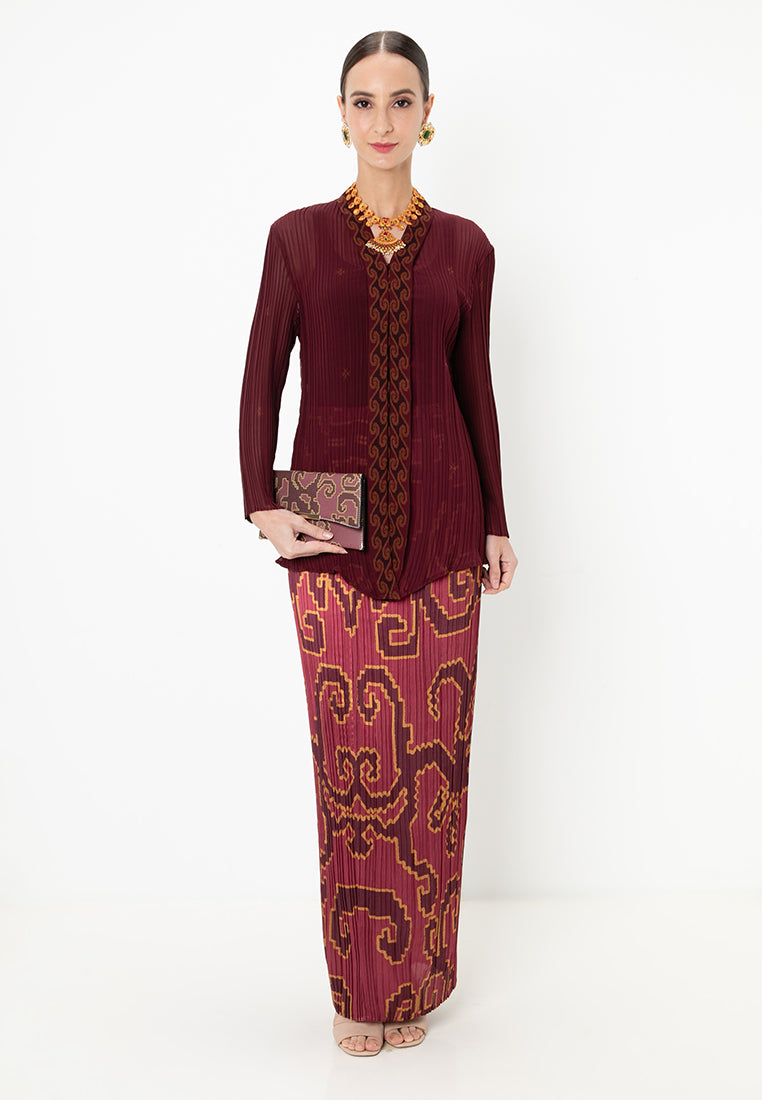 DARA PLEATED KEBAYA SET - Vintage Red/Gold