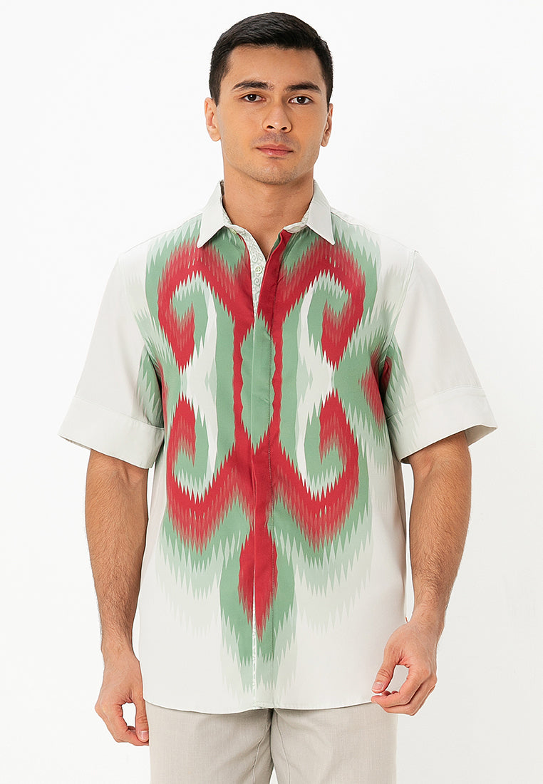 TASLA SHORT SLEEVES SHIRT - Green/Red/Beige