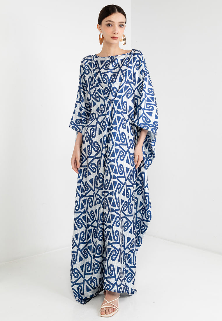 TIKA BOAT-NECK KAFTAN WITH FRONT BUTTON CLOSURE - NAVY/CREME