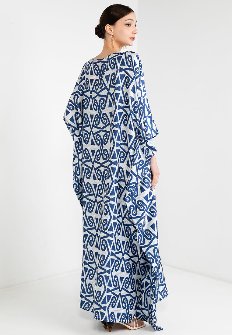 TIKA BOAT-NECK KAFTAN WITH FRONT BUTTON CLOSURE - NAVY/CREME