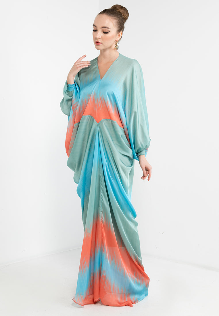 MAS SHEER KAFTAN ORANGE BLUE STRIPES TOM ABANG SAUFI Official Website Malaysian Inspired Beautiful Prints